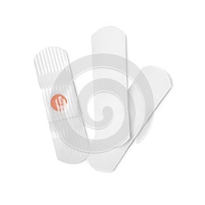 Medical sticking plasters isolated on white. First aid item