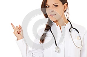 Medical student pointing to the side