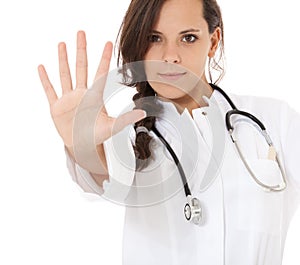 Medical student showing five fingers