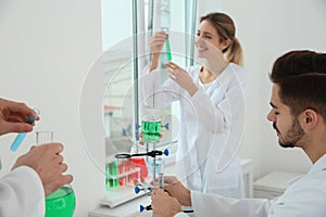 Medical students working in scientific laboratory