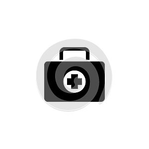 Medical Suitcase, Bag of First Aid Supplies. Flat Vector Icon illustration. Simple black symbol on white background