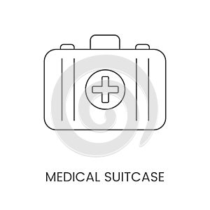 Medical suitcase linear vector icon.