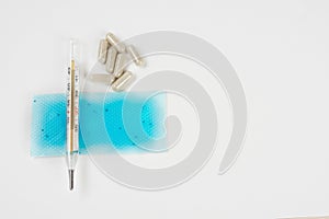 Medical supplies on white background