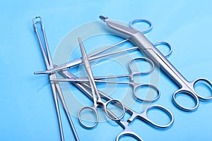 Medical and surgery instruments isolated in mirror background