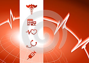 Medical Symbol Icons on red wire globe background