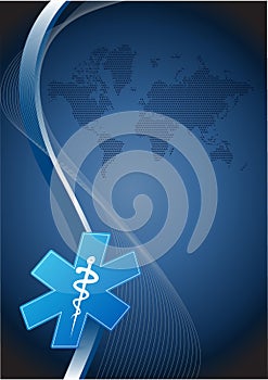 medical symbol wave and world map illustration