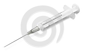 Medical syringe close-up isolated on a white