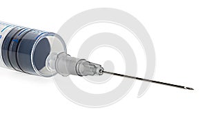 Medical syringe close-up isolated on a white