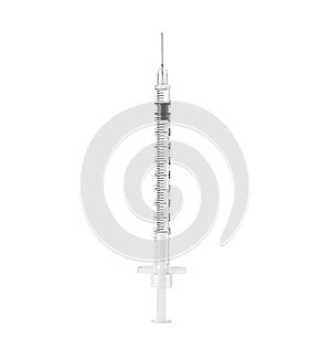 Medical syringe close-up isolated on a white photo