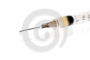 Medical Syringe With Drip Focus On Tip