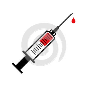 Medical syringe with a drop of blood flat vector illustration photo