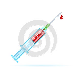Medical syringe with a drop of blood photo