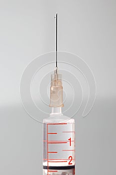 Medical syringe with a droplet