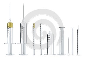 Medical syringe illustrations set. Realistic syringe collection isolated on white background