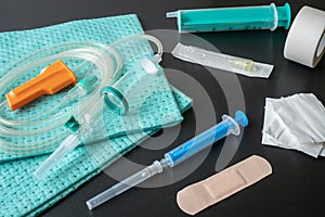 Medical Syringe and infusion set. Health care. photo