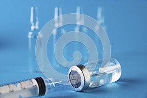 Medical syringe with needle in ampules