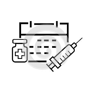 Medical syringe with a needle and a coronavirus vaccine. Vaccination concept flat style. Vector icon on white background