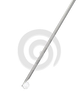 Medical syringe needle drip macro closeup isolated