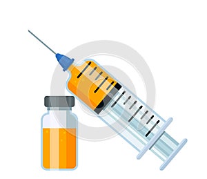 Medical syringe with a needle and medicine inside. The concept of treatment and health. flat vector illustration photo