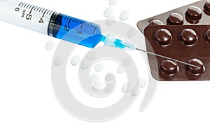 Medical Syringe , pills and medicine blister packs