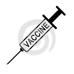 Medical syringe with the vaccine, sign the injection vaccine, vector symbol flu vaccination, shot by syringe from the flu