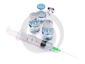 Medical Syringe and Vials Isolated on White Background 3d Illustration