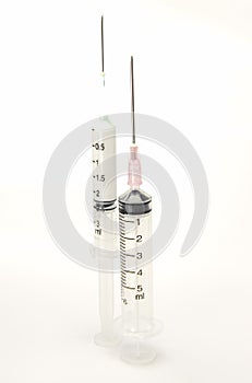 Medical syringe on white background.