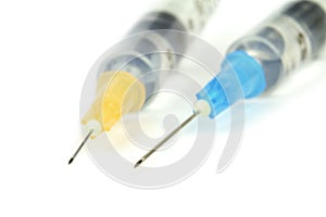 Medical syringes with injection solution.