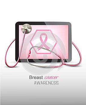 Medical tablet with breast cancer awareness symbol