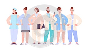 Medical team characters. Hospital staff, doctor nurse health care workers, group healthcare employees, professional