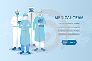 Medical Team . Doctor with PPE  Personal Protective Equipments  coat . Cartoon characters . Vector