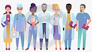 Medical team doctors in trendy fradient color style isolated.