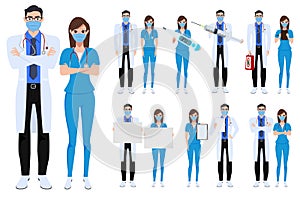 Medical team set characters vector concept design. Covid-19 doctor and nurse character fighting corona virus