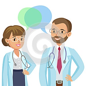 Medical team. Two doctors with stethoscopes, man and woman. photo
