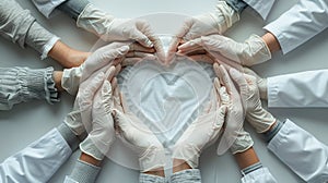 Medical teamwork. Doctors& x27; hands made a heart shape. World health day concept