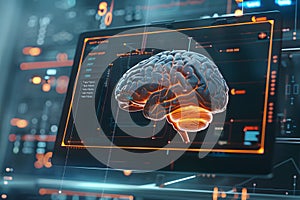 Medical technology concept - Futuristic medical interface displaying human brain photo