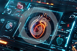 Medical technology concept - Futuristic medical interface displaying human heart