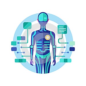 Medical Technology: Futuristic Human Body with Data Visualization and Analysis