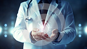 medical technology global network. doctor using digital tablet with medicine connect technology icon