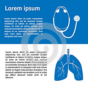 Medical template design with images of human lungs and stethoscope