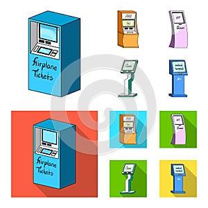 Medical terminal, ATM for payment,apparatus for queue. Terminals set collection icons in cartoon,flat style isometric