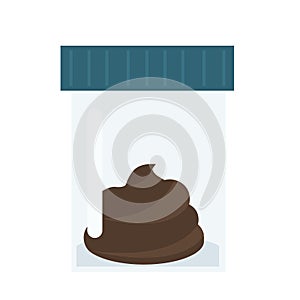 Medical test. Feces, turd, poop in plastic container. Vector icon photo