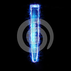 Medical test tube on a dark background. The concept of health, medicine, laboratory. Isolate on a dark background