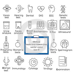 Medical tests and researches line icons