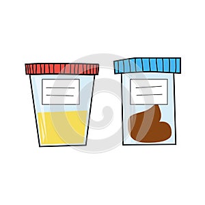 Medical tests: urine and fecal analysis. Cartoon style. photo