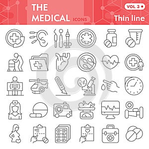 Medical thin line icon set, Health and healthcare symbols collection or sketches. Medicine linear style signs for web