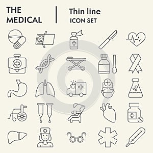 Medical thin line icon set, Health symbols set collection or vector sketches. Medicine signs set for computer web, the