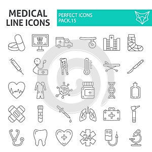 Medical thin line icon set, hospital symbols collection, vector sketches, logo illustrations, medicine signs linear