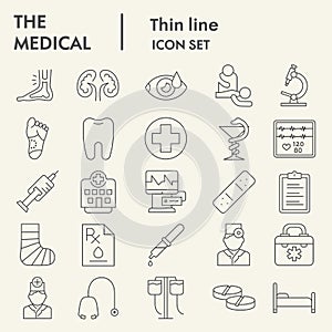 Medical thin line icon set, medicine symbols set collection or vector sketches. Health signs set for computer web, the