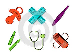 Medical tool icon set, color outline style photo